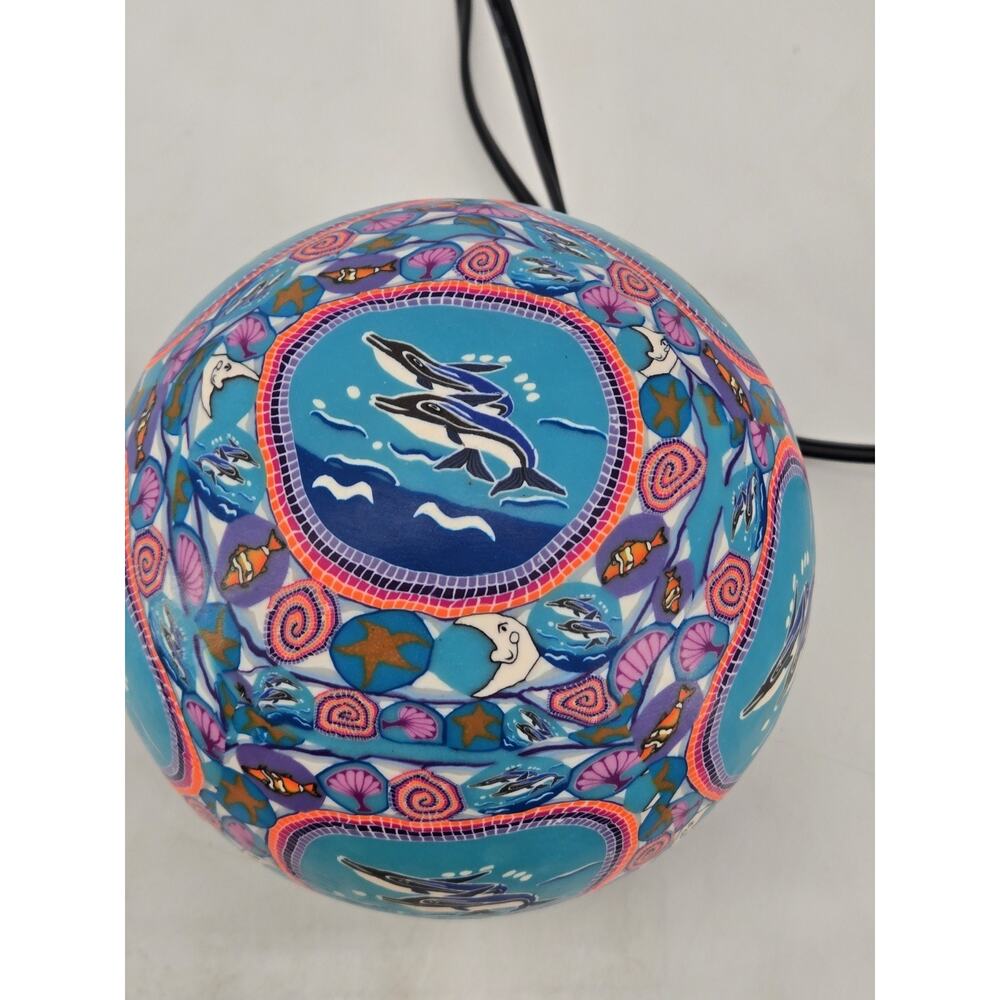 Vtg 90s Hand Painted Round Table Aquarium Light Lamp Indie Hippie Boho Nautical - Picture 3 of 13